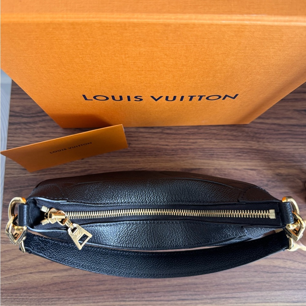 Louis Vuitton Black Embossed Monogram Shoulder Bag with Gold Hardware - Picture 7 of 13